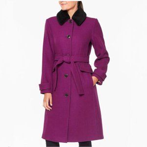 Kate Spade New York Violet Belted Wool-Blend Coat with Pockets Size XL